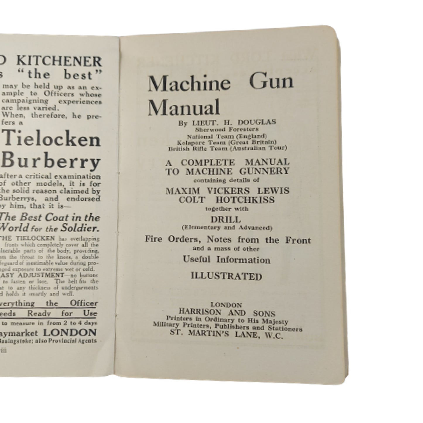 WW1 British Canadian Named Vickers Machine Gun Manual