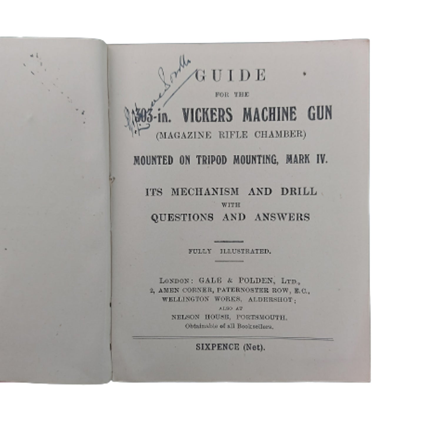 Named WW1 Canadian British Vickers Machine Gun Manual -1915