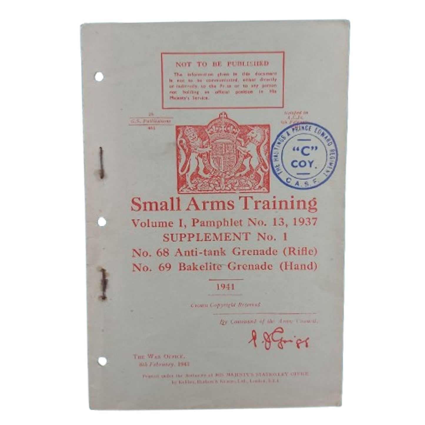 WW2 Canadian Training Manual Rifle And Hand Grenades The Hastings And Prince Edward Regiment