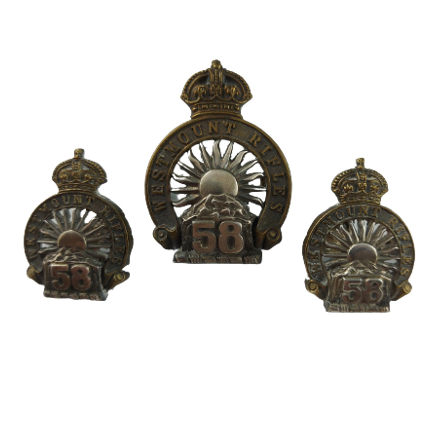 WW1 1914 Issue Canadian 58th Westmount Rifles Officer's Cap And Collar Badge Set