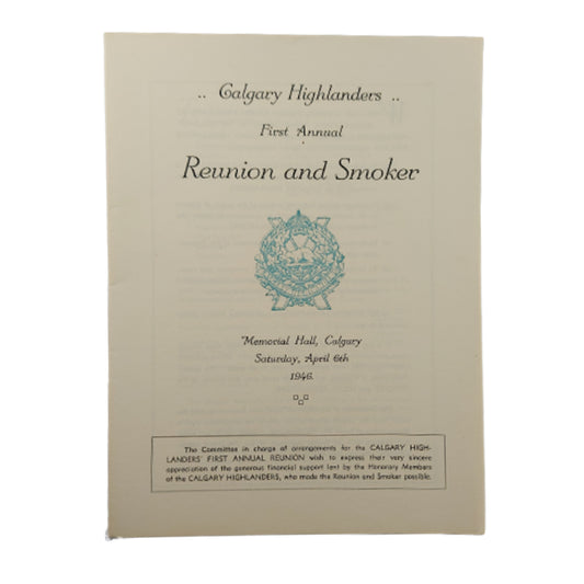 Post-WW2 Canadian 1946 Calgary Highlanders 1st Annual Reunion And Smoke Menu