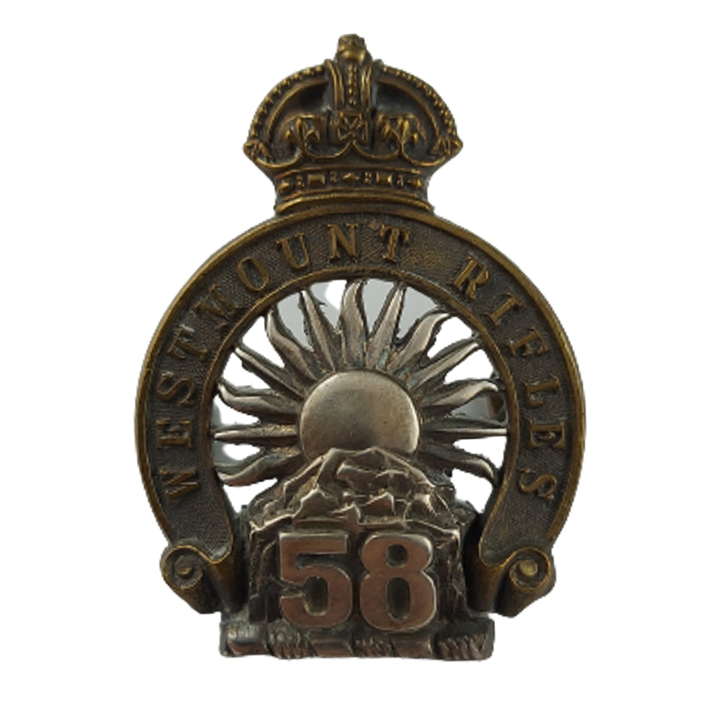 WW1 1914 Issue Canadian 58th Westmount Rifles Officer's Cap And Collar Badge Set