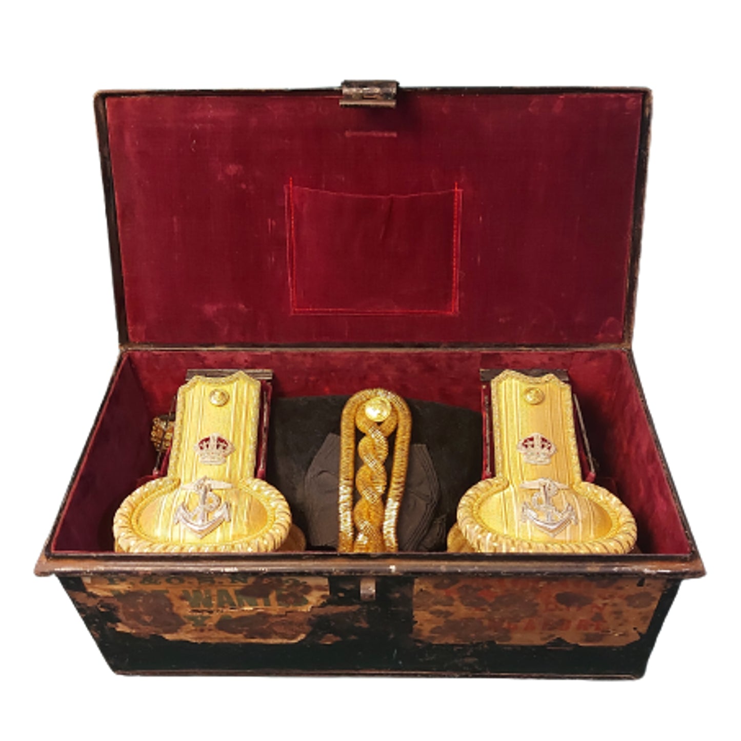 Pre-WW1 British Named And Cased 1904 -1918 RN Royal Navy Officers Epaulette And Bicorn Hat Set