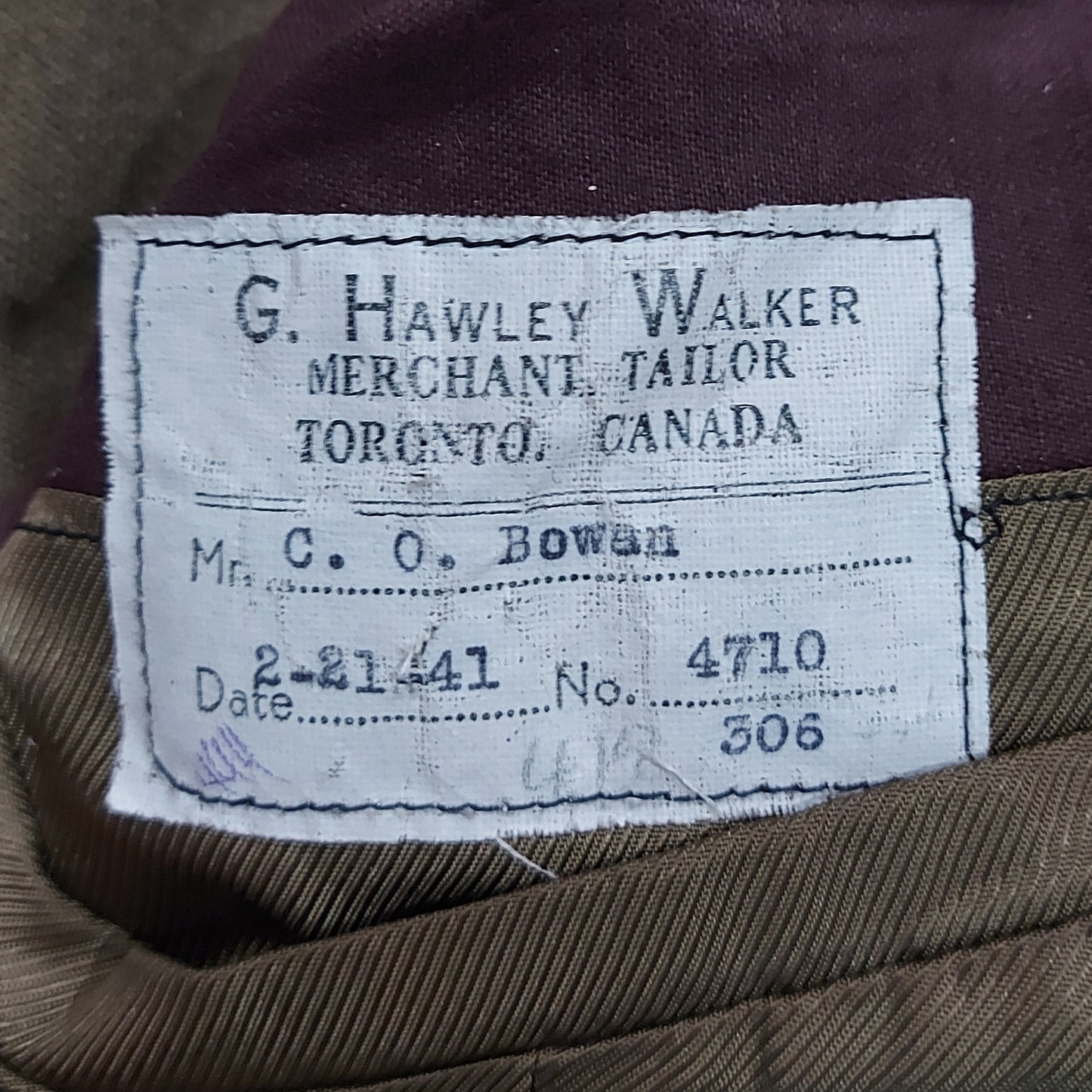 WW2 Canadian Officer's Arrow Cuff Service Dress Tunic 1941 Named