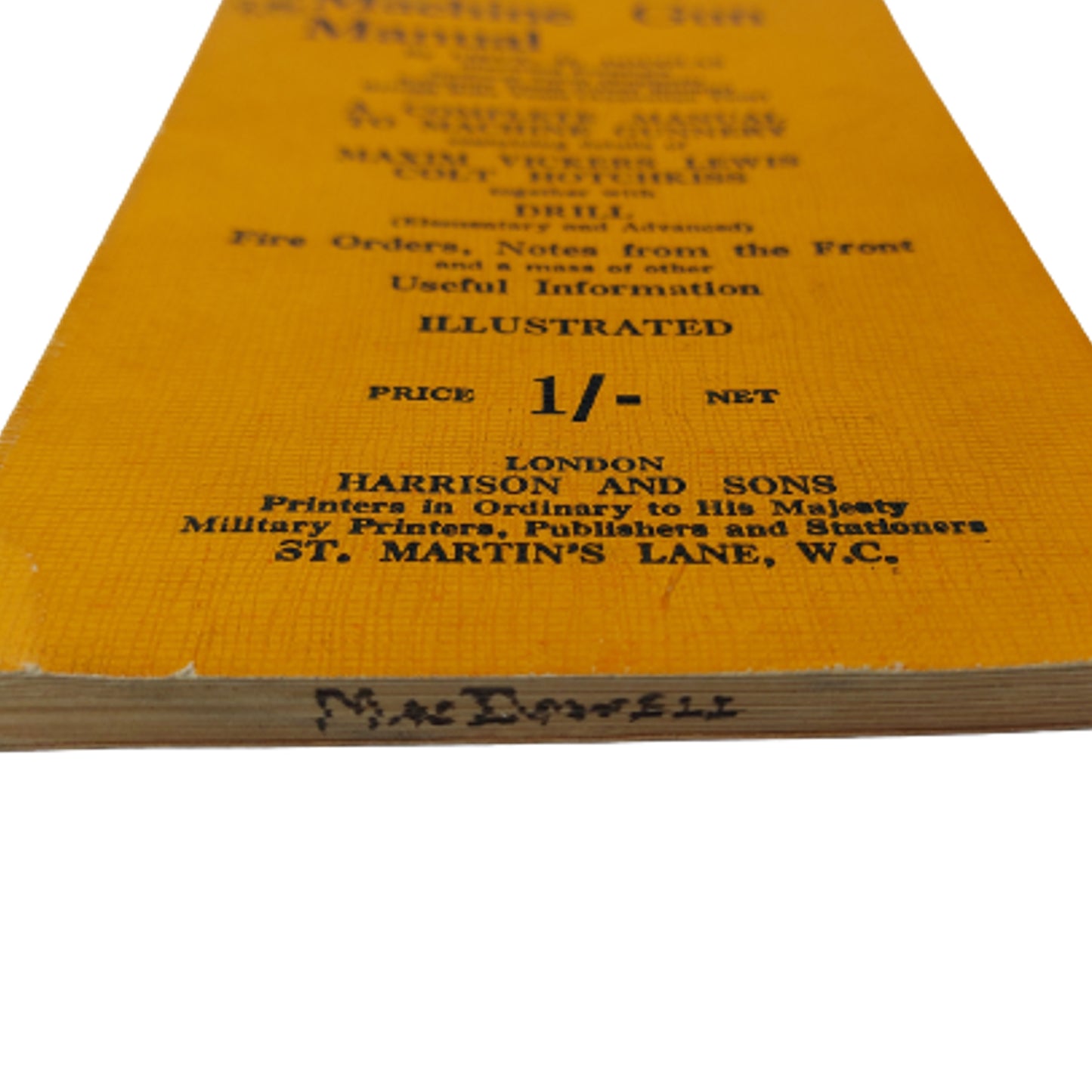 WW1 British Canadian Named Vickers Machine Gun Manual