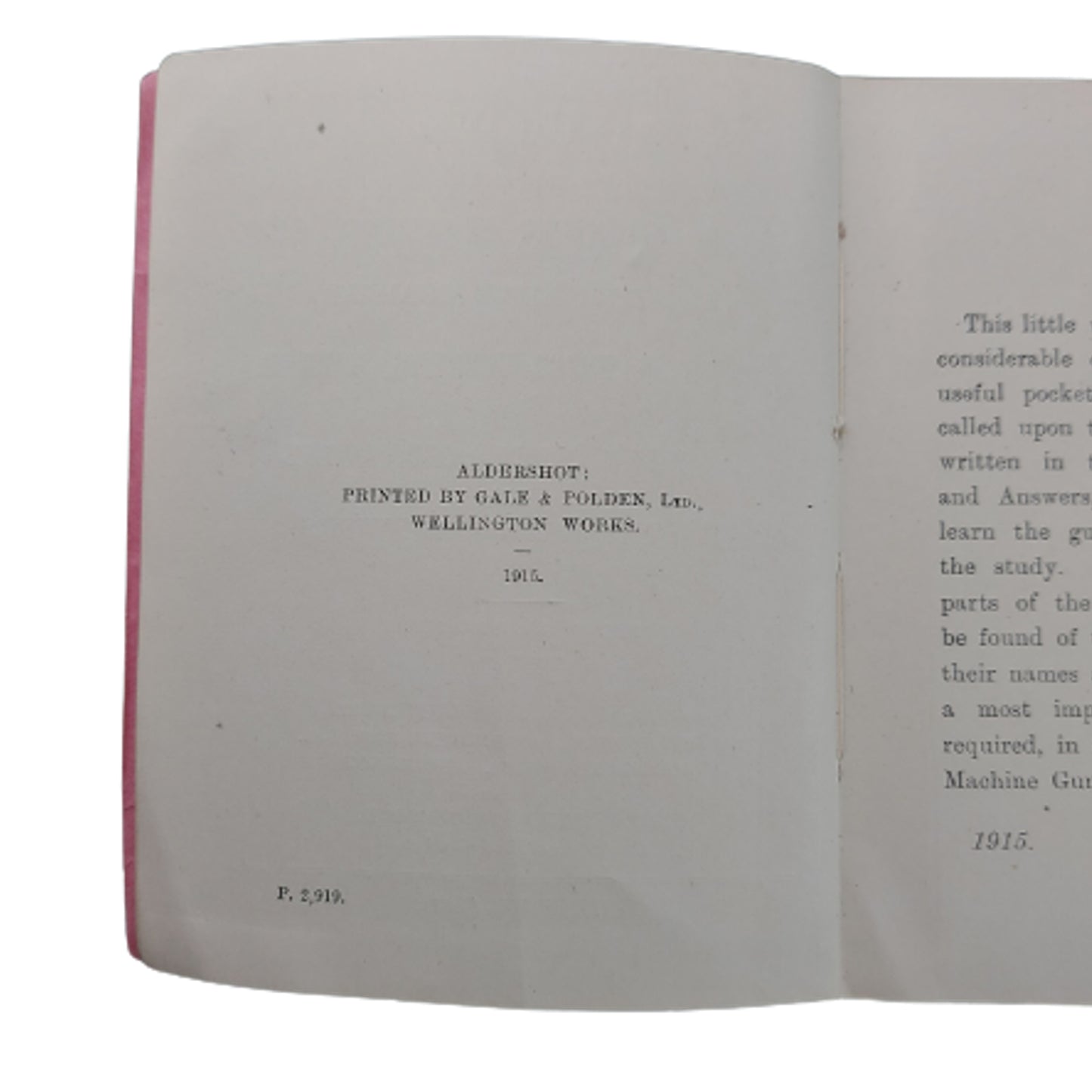 WW1 Canadian British Named Vickers Machine Gun Manual -1915