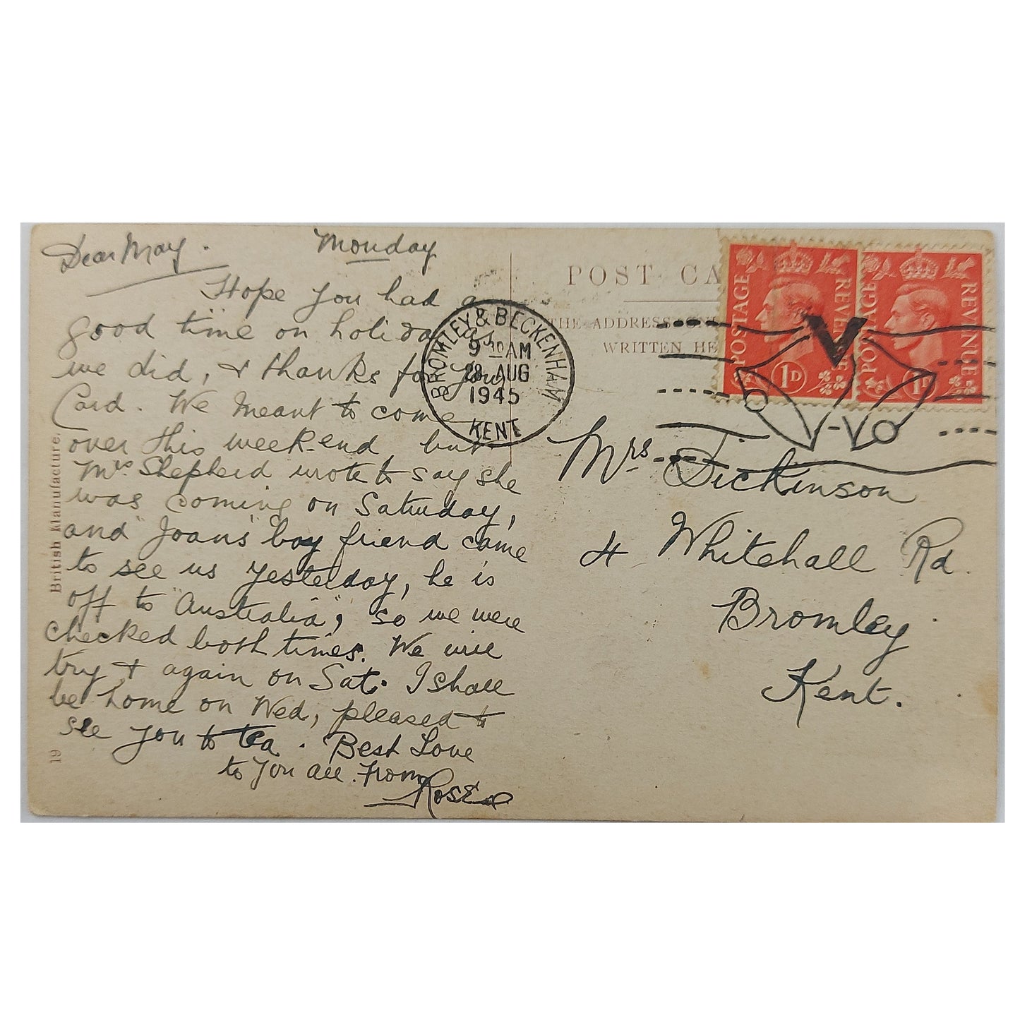 WW2 British Picture Postcard -"Its A Long Way From Tipperary"