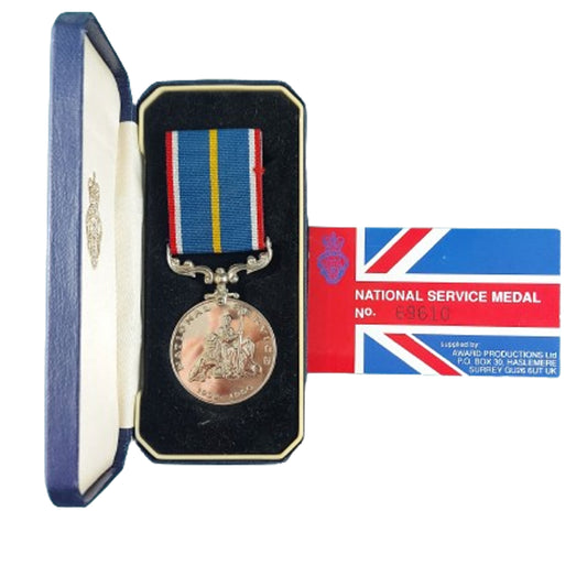 WW2 / Post-WW2 Cased National Service Medal With Card 1939-1960