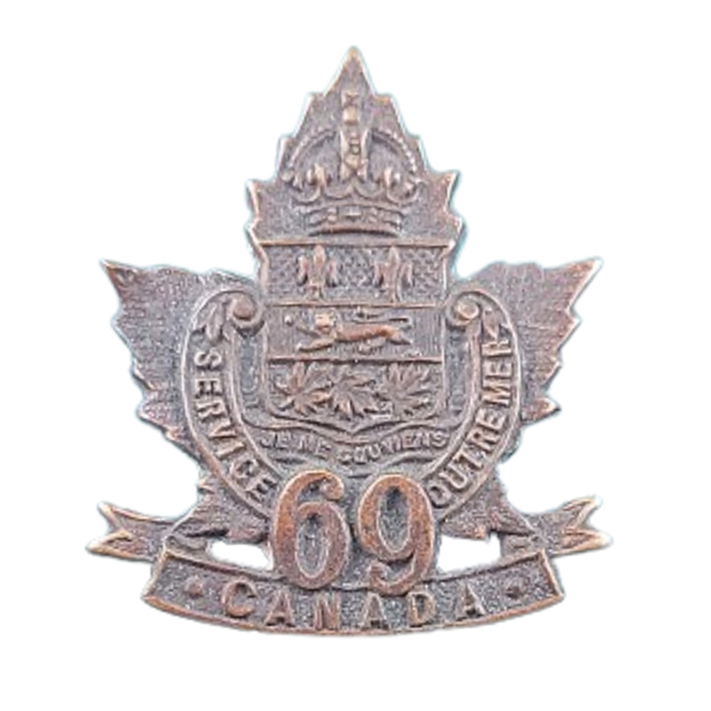 WW1 Canadian 69th Battalion Quebec Collar Badge
