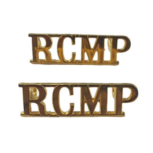 RCMP Royal Canadian Mounted Police Brass Shoulder Title Pair -Scully Ltd.