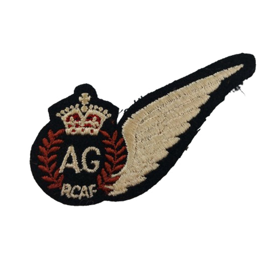 WW2 RCAF Royal Canadian Air Force AG Air Gunner Wing Insignia