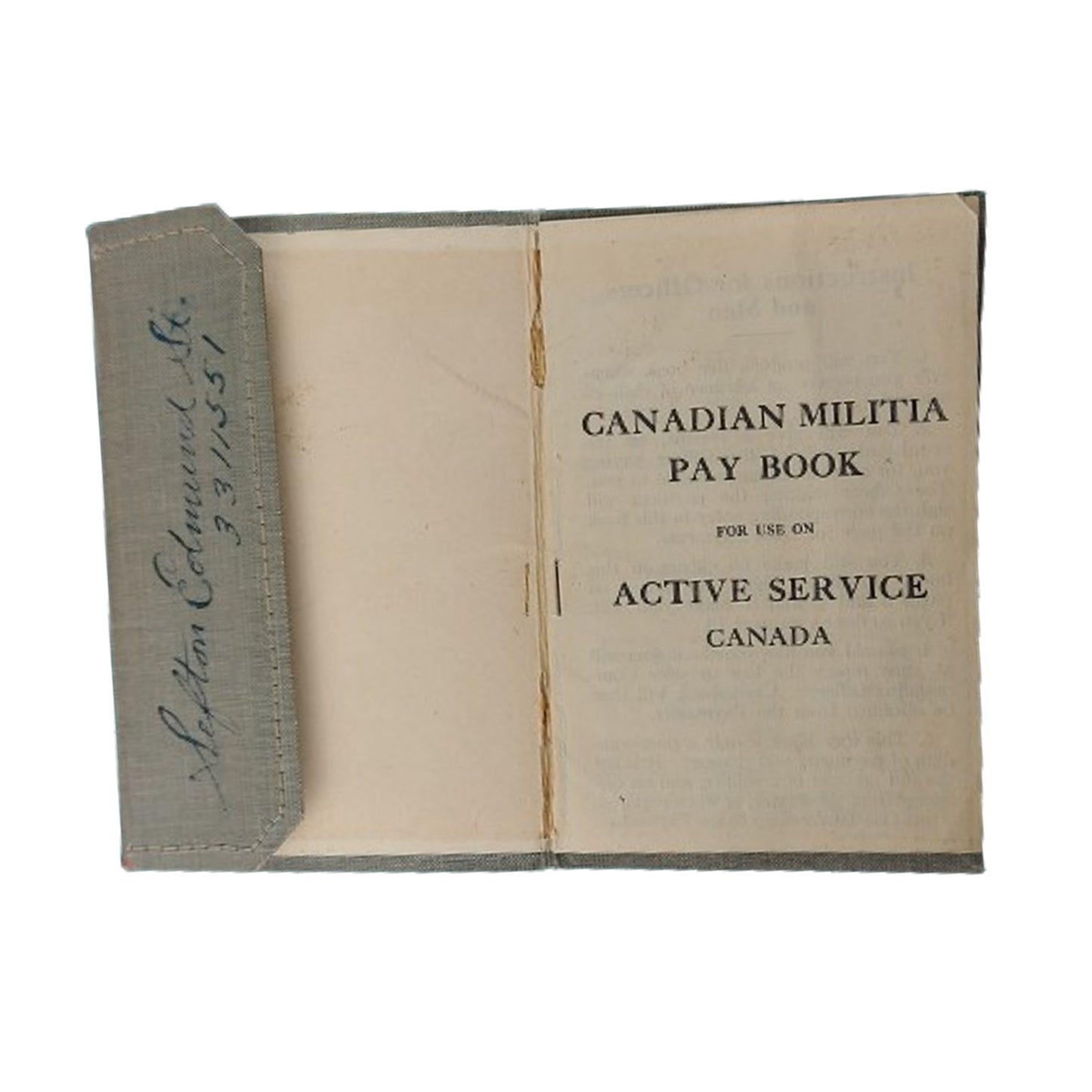 WW1 Canadian Militia Pay Book -Canadian Engineers Officer