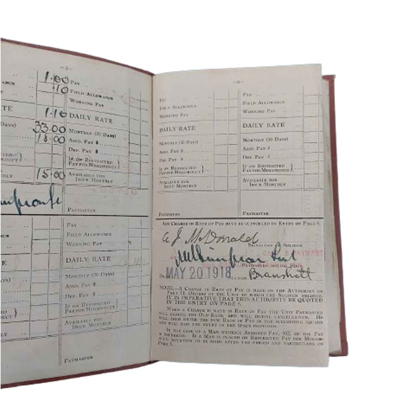 WW1 Canadian CEF Pay Book -193rd Bn. / 42nd Bn.