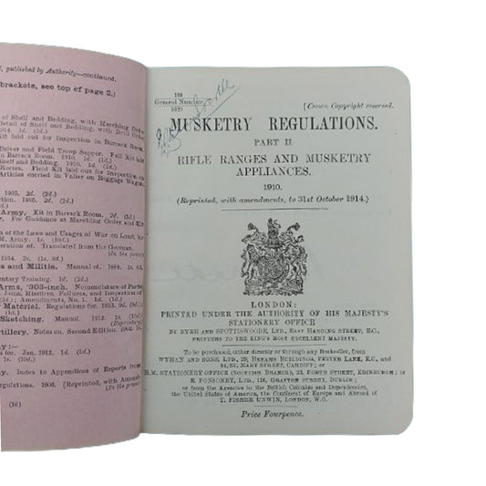 Named And Regiment Marked Pre-WW1 Musketry Regulation 1910 Manual -Calgary Alberta