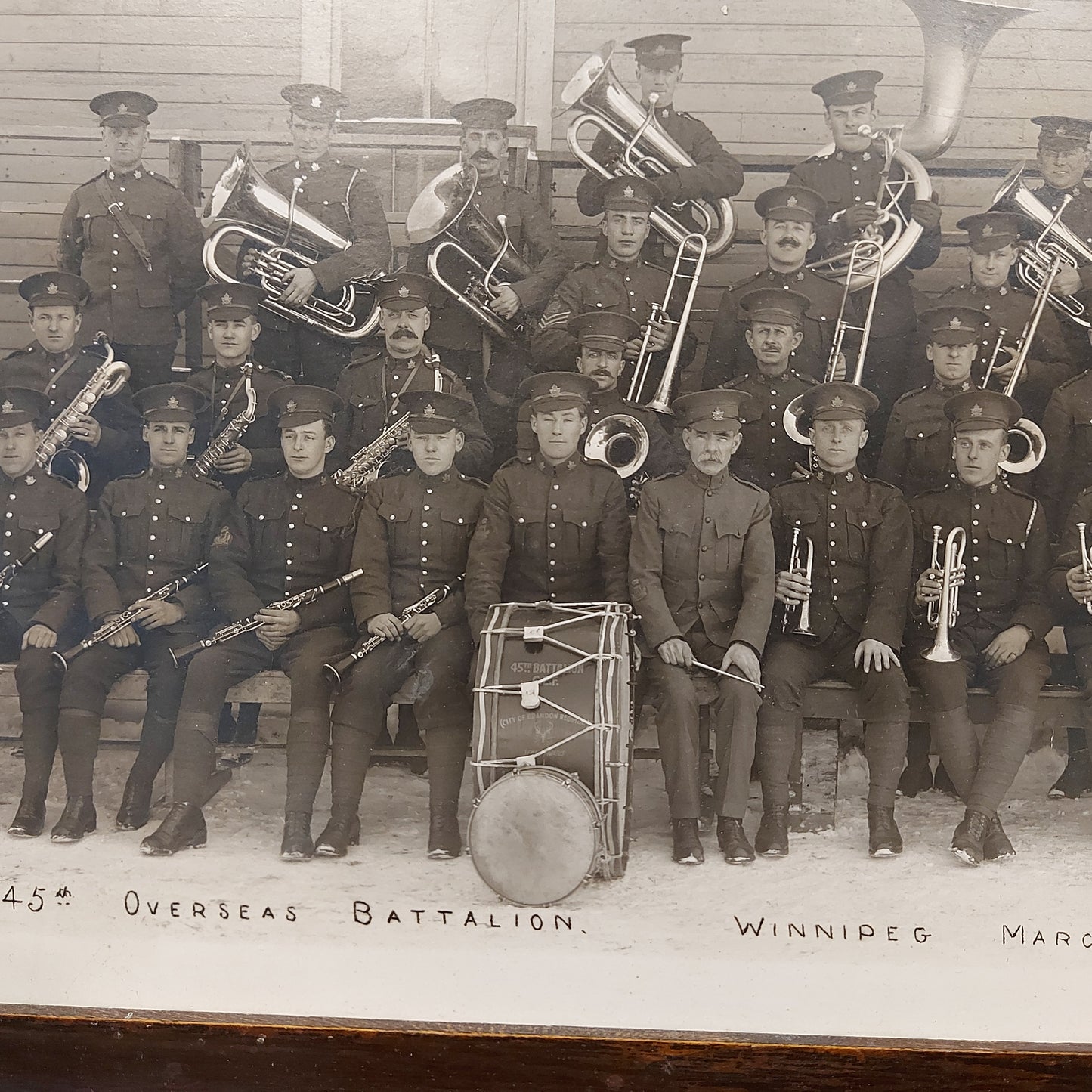 WW1 Canadian Framed 45th Battalion Band Photo 1916