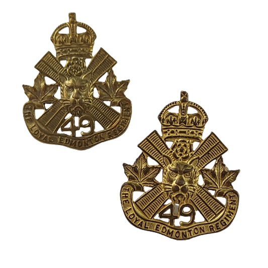 WW2 Canadian 49th Loyal Edmonton Regiment Collar Badge Pair