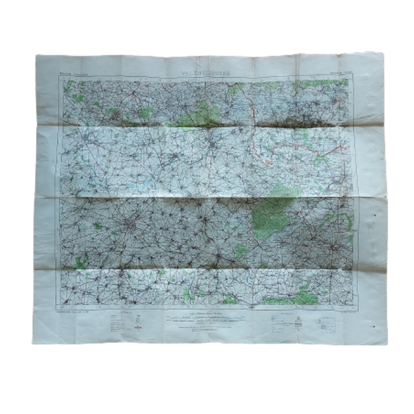 WW1 Linen Geographical Map Of Valeniennes Belgium