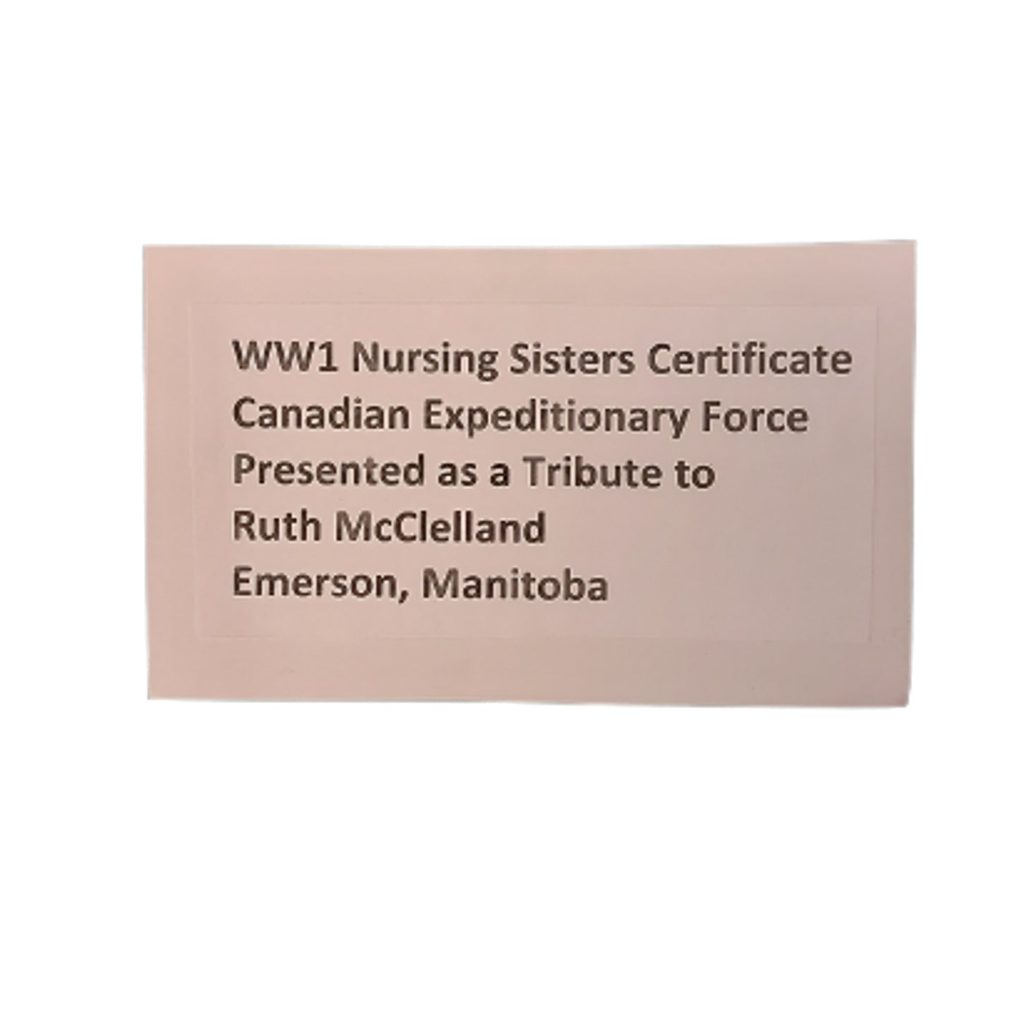Framed WW1 Canadian CEF Nursing Sister's Citation
