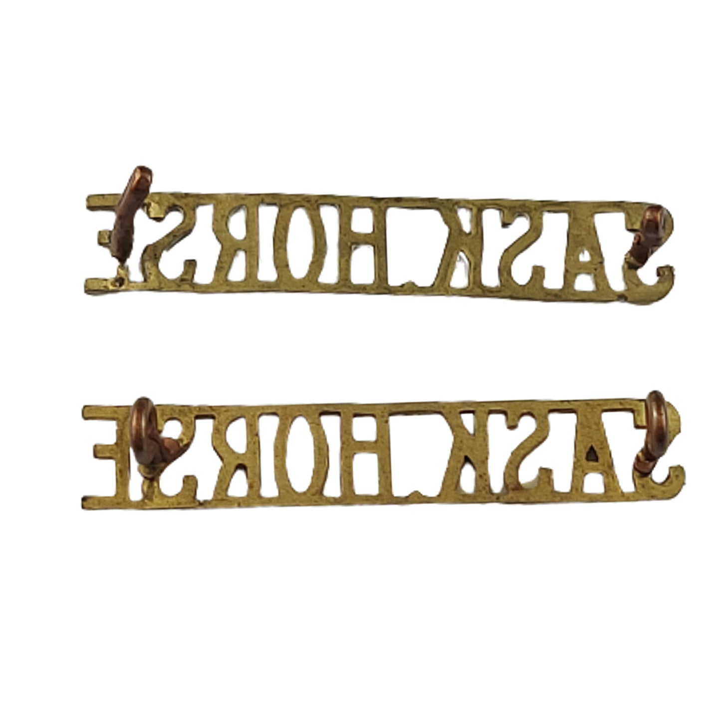 WW2 Canadian Saskatchewan Horse Brass Shoulder Title Pair