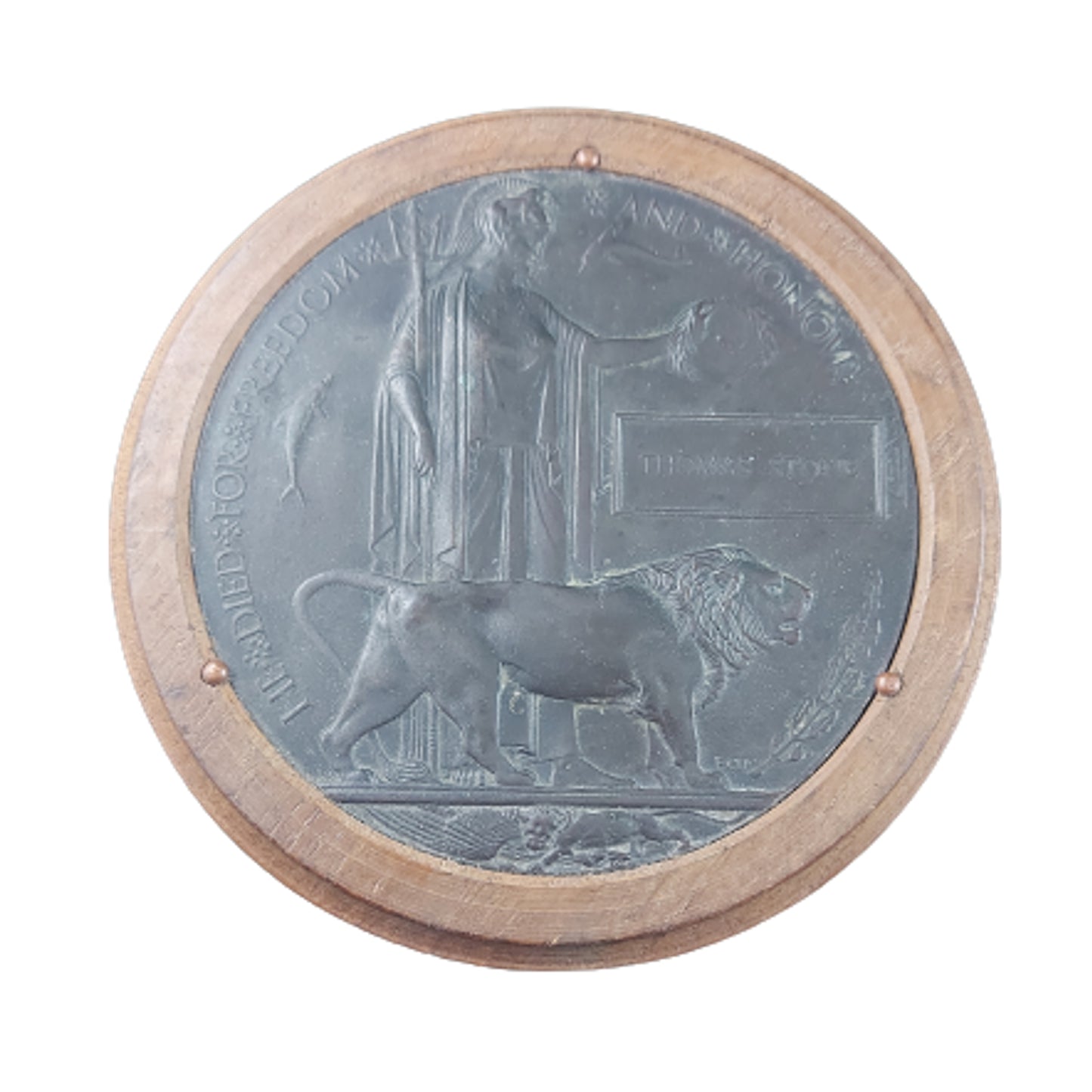 WW1 British Memorial Plaque In Wood Circular Frame