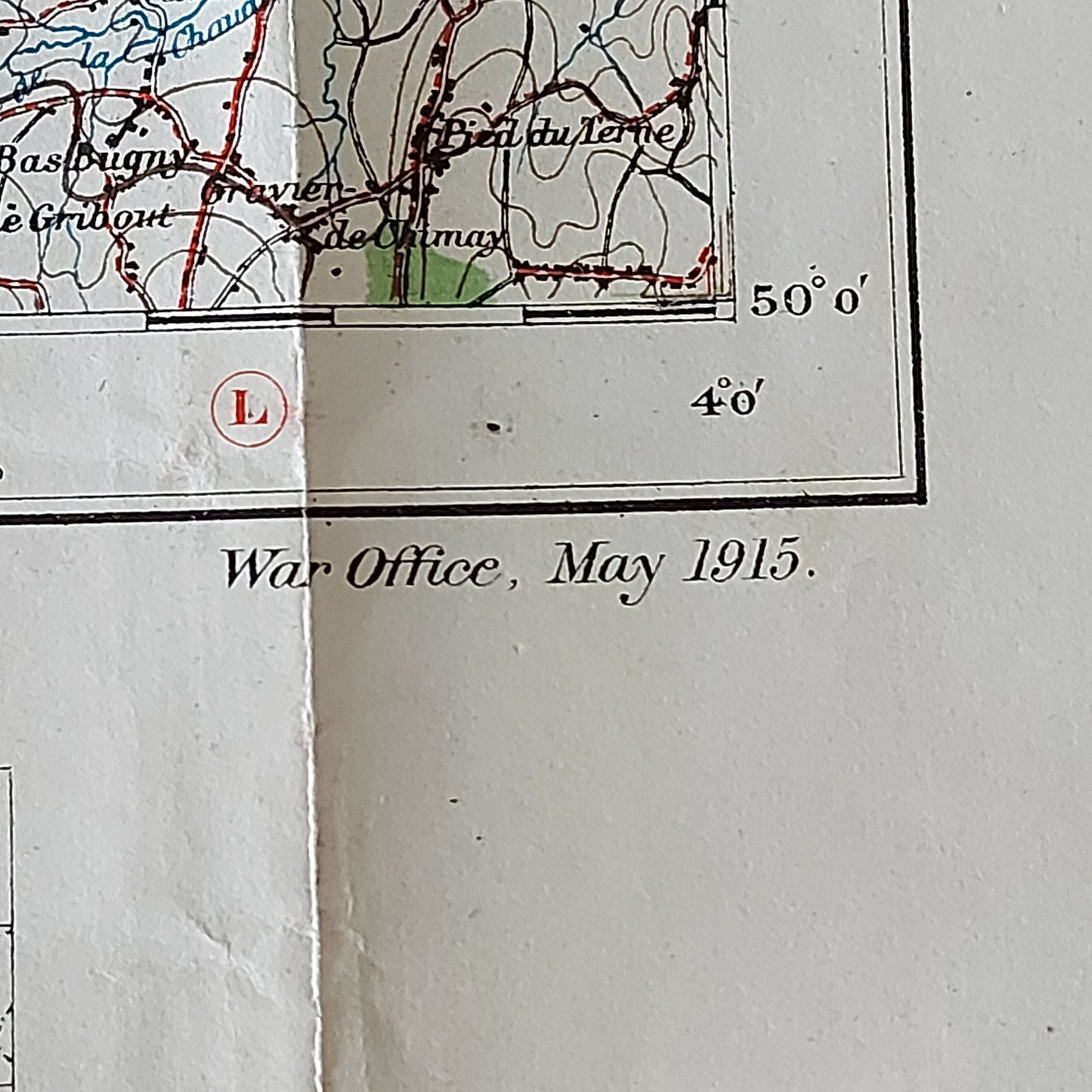 WW1 Linen Geographical Map Of Valeniennes Belgium