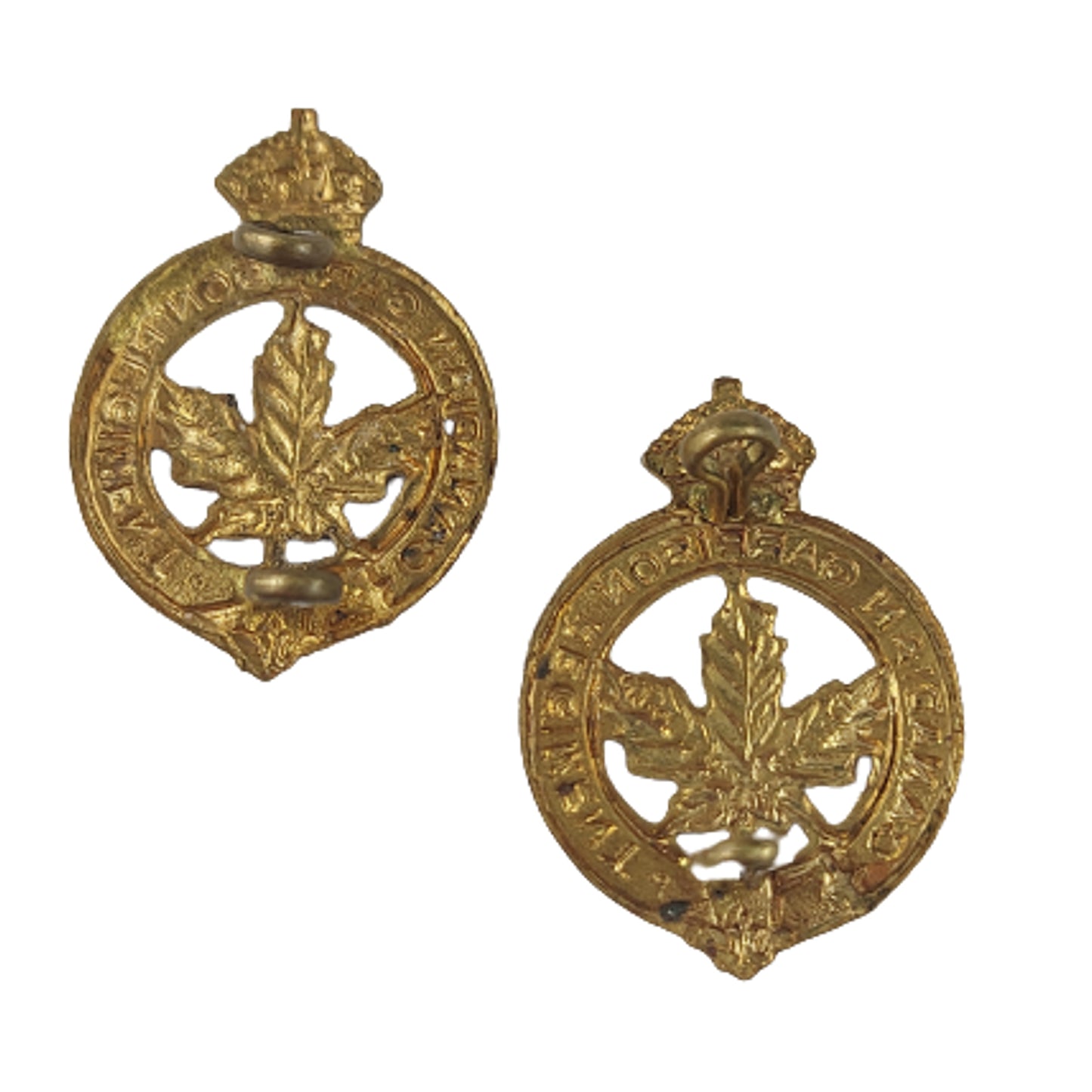WW1 CEF Canadian Garrison Regiment Collar Badge Pair