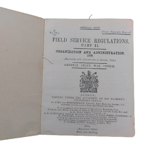 WW1 British Canadian Named Field Manual -Field Service Regulations Part II 1914
