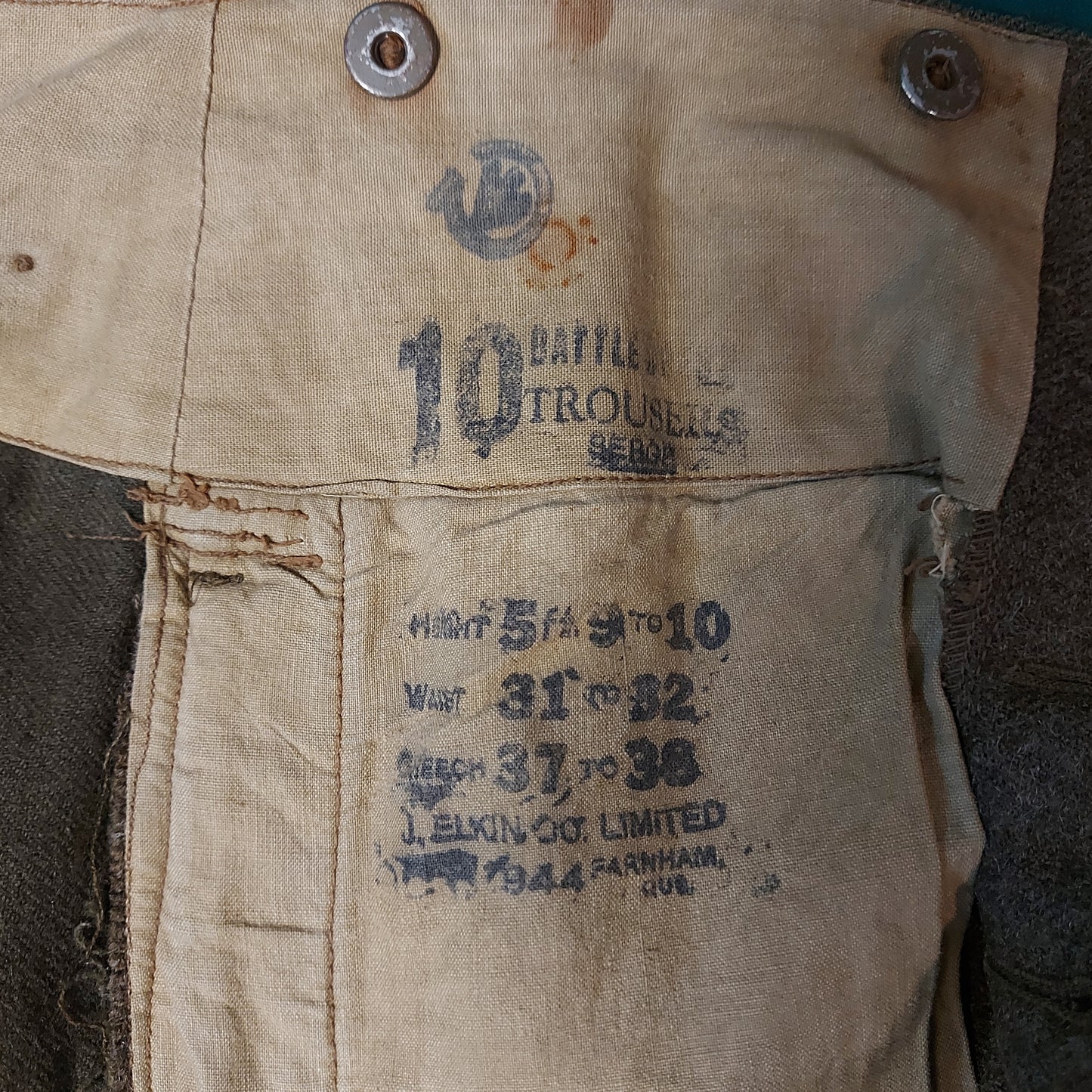 WW2 Canadian Straight Leg Battle Dress Trousers 1944