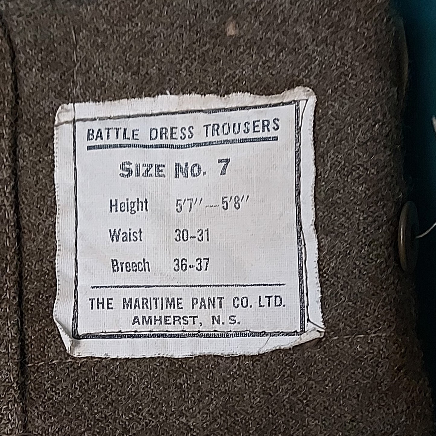 WW2 Canadian Battle Dress Pants Size 7, 1944