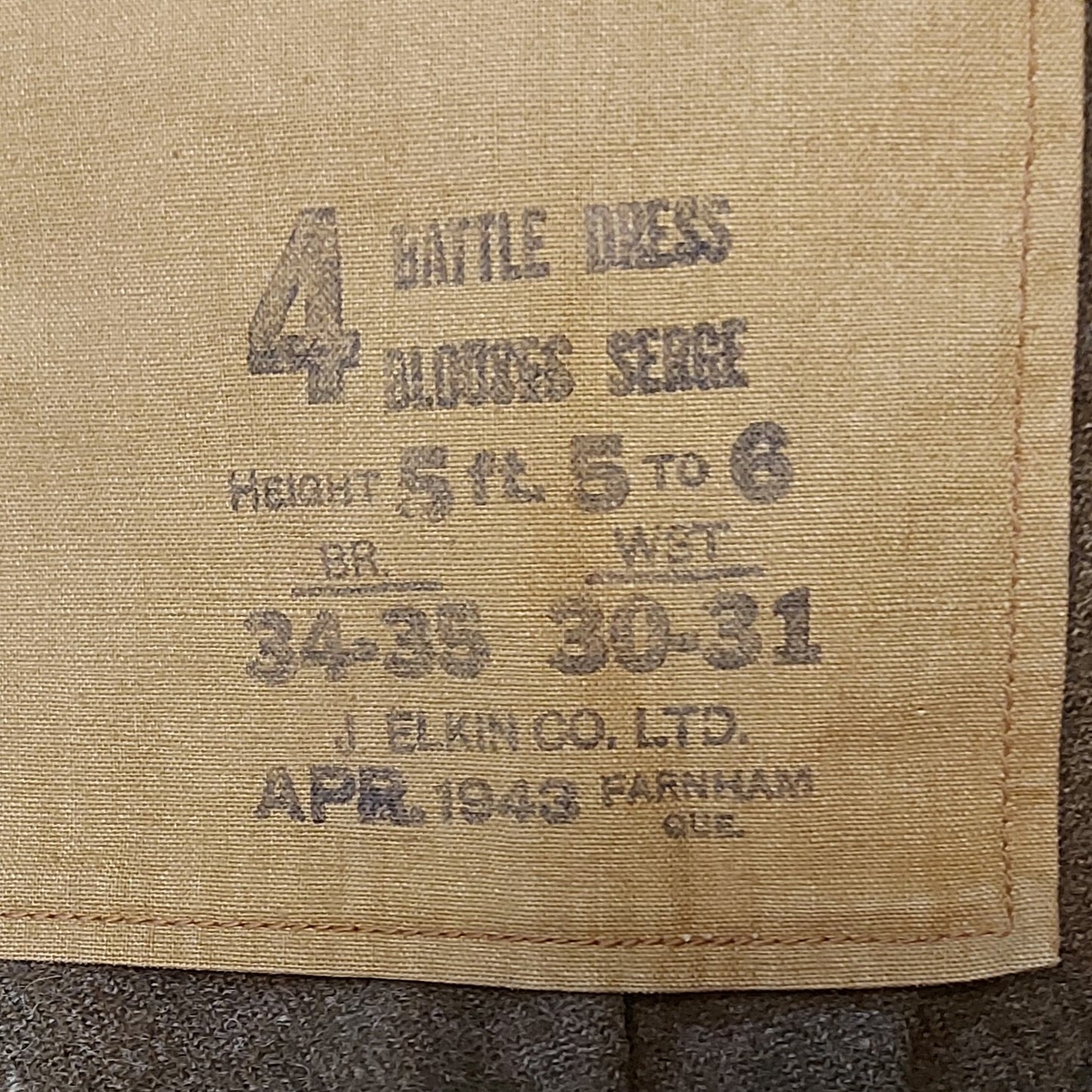 WW2 Canadian BD Battle Dress Tunic Size 4 1943 No Insignia