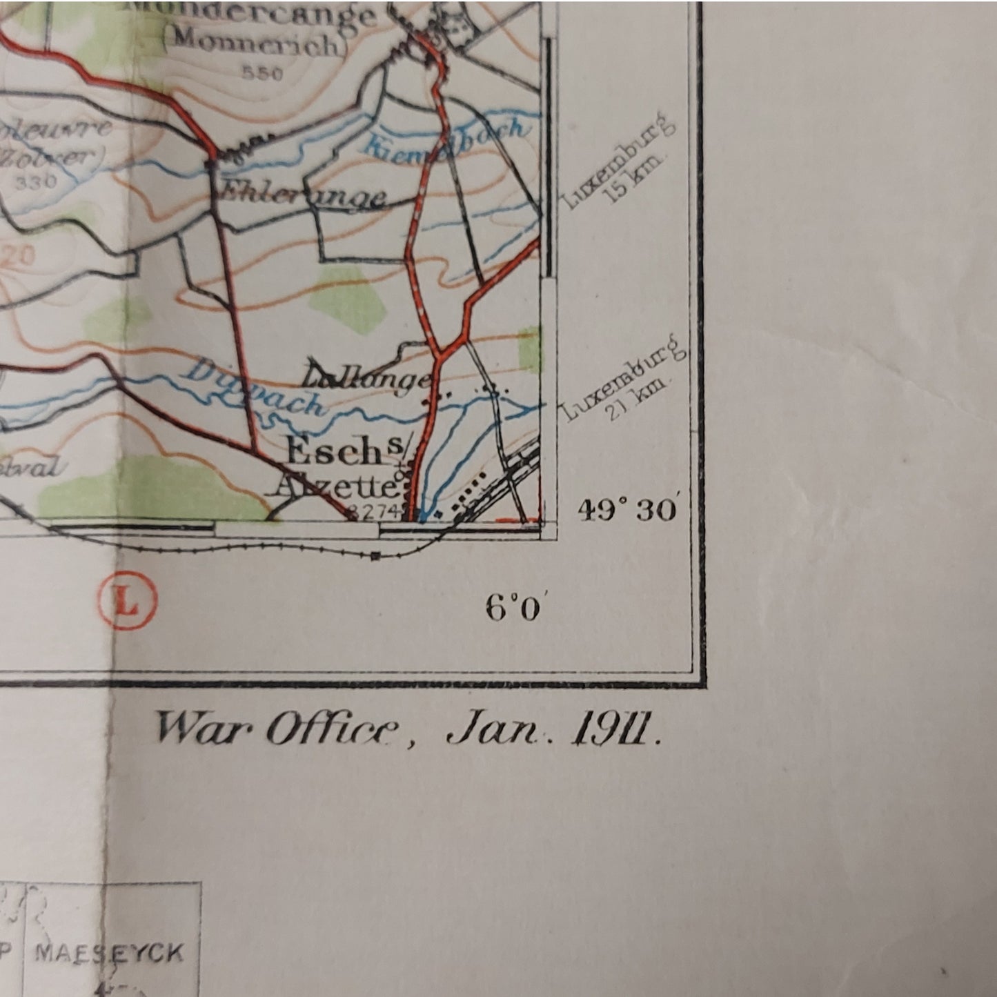 Pre-WW1 Canadian British Ordnance Linen Map Arlon Belgium 1911