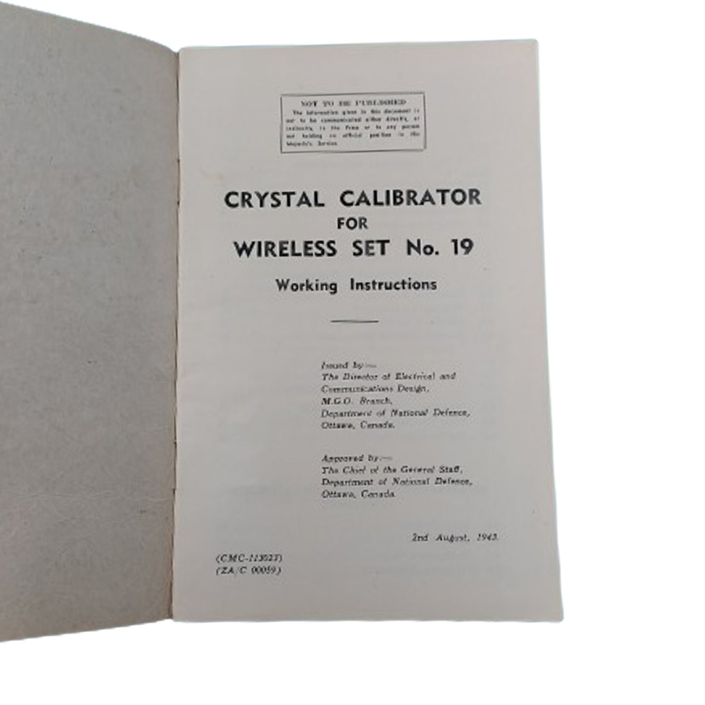 WW2 Canadian Number 19 Wireless Set Crystal Calibrator Instruction Manual 1943