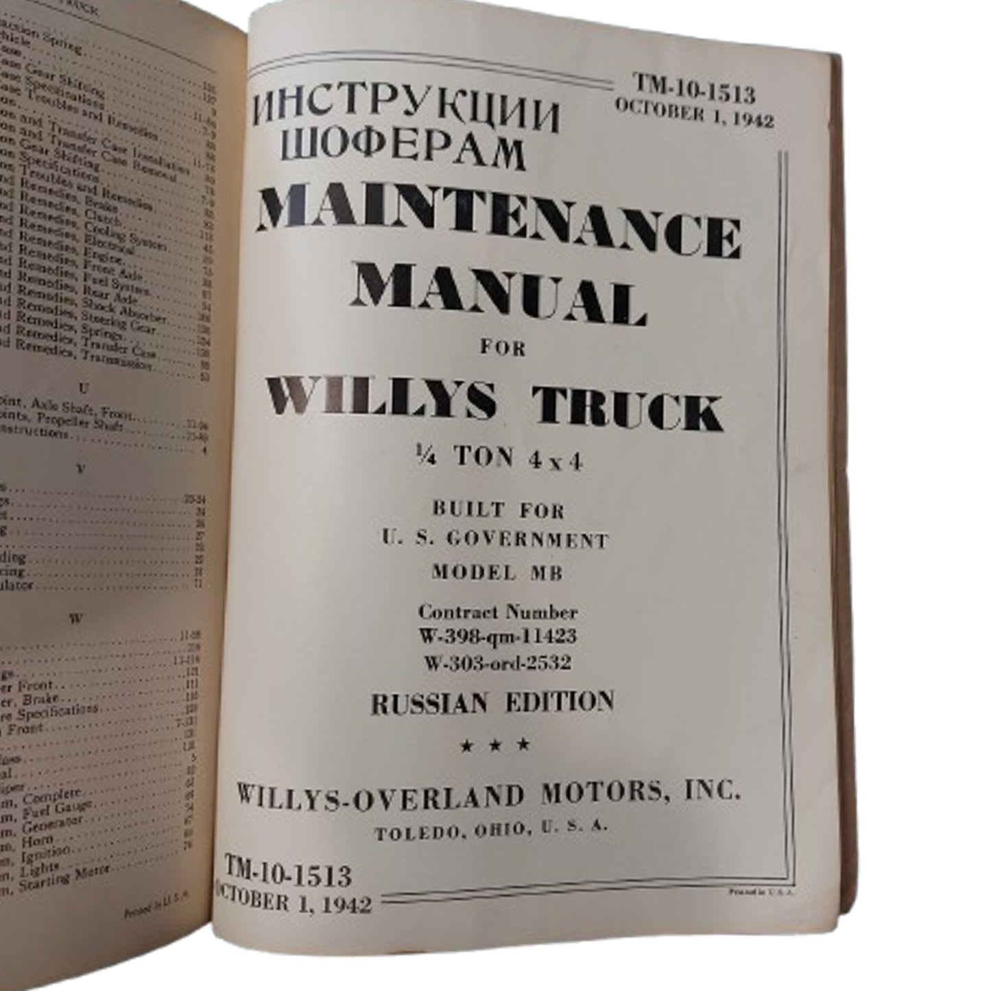 WW2 United States Willys Truck (Jeep) Manual 1943