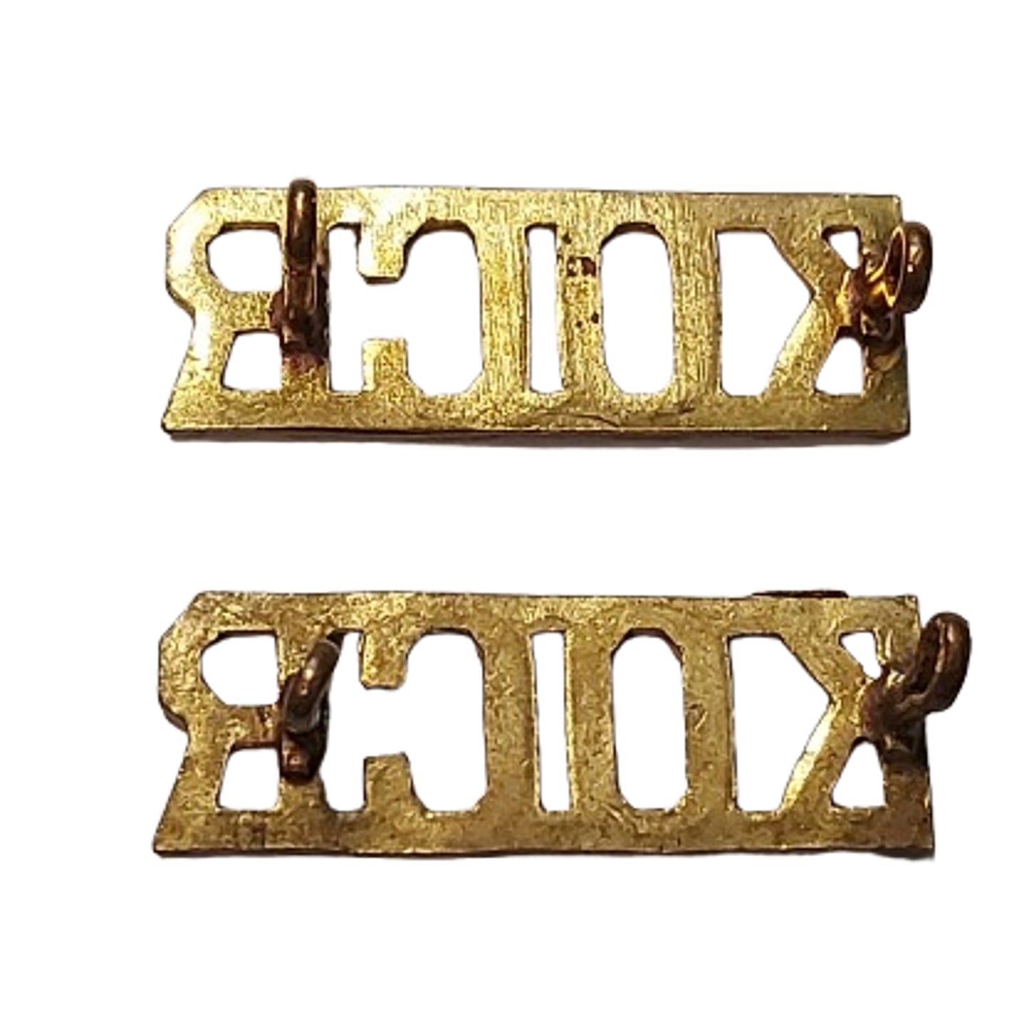 Post-WW2 Canadian KOCR King's Own Calgary Regiment Brass Shoulder Title Pair