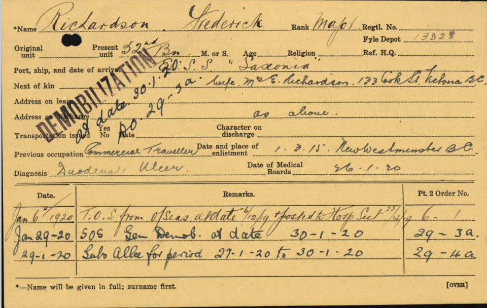 WW1 Canadian Named Presentation Photo Album Of France -Major Frederick Richardson O.B.E. 52nd Bn. / 47th B.N.