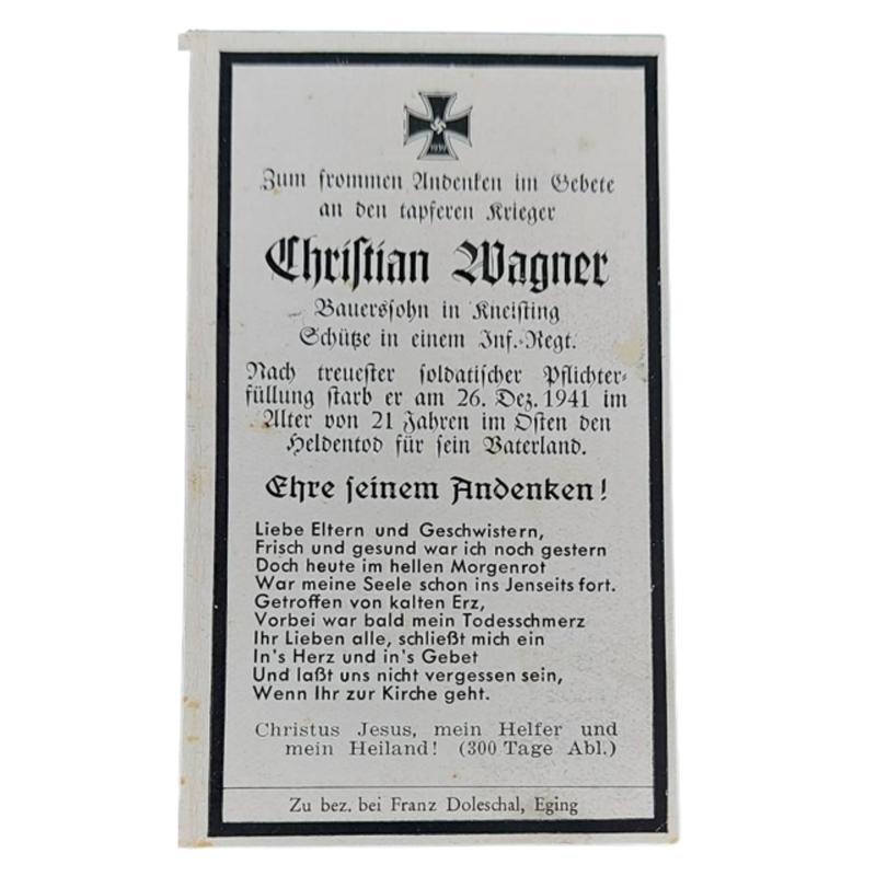 WW2 German Remembrance Card - First Infantry Regiment