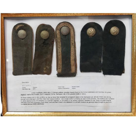 Framed WW2 German Shoulder Boards - Battlefield Found War Souvenirs Stalingrad Russia