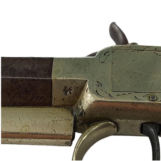 Pre-WW1 Antique British Manton Patent Engraved Silver Stocked Saw Handle Percussion Pistol