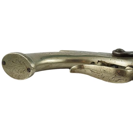 Pre-WW1 Antique British Manton Patent Engraved Silver Stocked Saw Handle Percussion Pistol