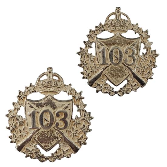 Pre-WW1 Canadian 103rd Calgary Rifles Officer's Collar Badge Pair