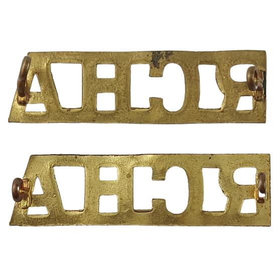 WW2 RCHA Royal Canadian Horse Artillery Brass Shoulder Title Pair