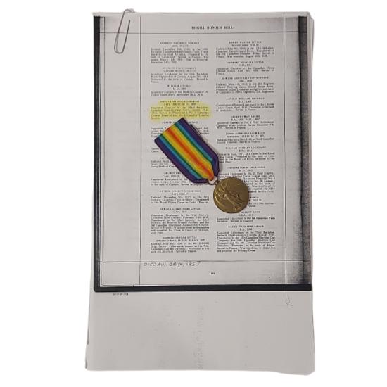 WW1 Canadian Victory Medal - Officer 183rd Battalion