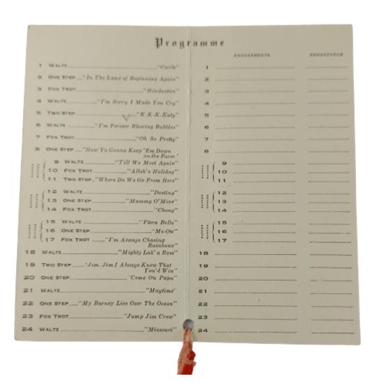 WW1 Calgary Armouries Prince Of Wales Dance Card - M.L.Bell