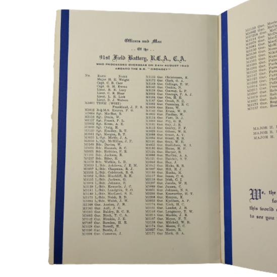 WW2 RCA Royal Canadian Artillery Welcome Home Pamphlet Calgary 1941