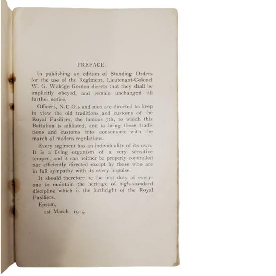 WW1 The Royal Fusiliers Standing Orders And Regulations, 1915
