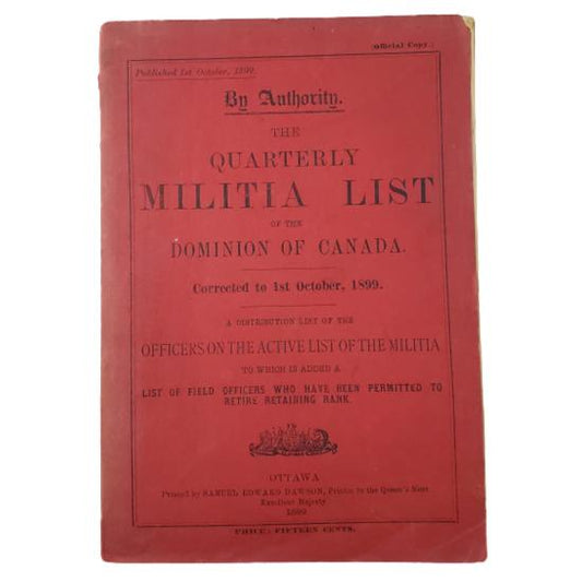 Dominion Of Canada Quarterly Militia List October 1st 1899