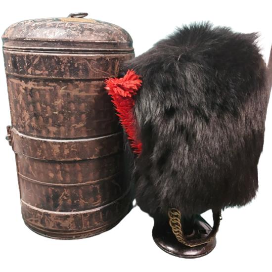 Victorian British Officer's Bearskin Hat In Carrier