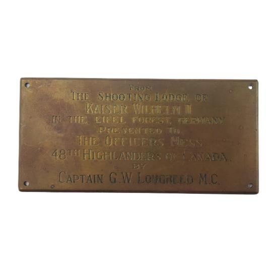 Kaiser Wilhelm II Shooting Lodge Presentation Plaque - 48th Highlanders Of Canada