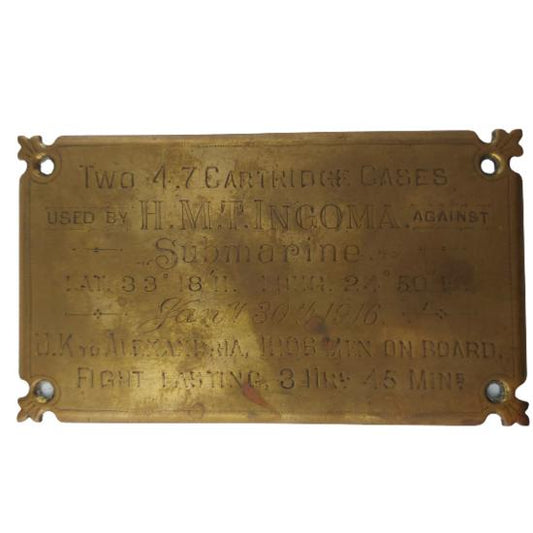 January 30th 1916 Naval Battle Presentation Plaque - H.M.T. Ingoma