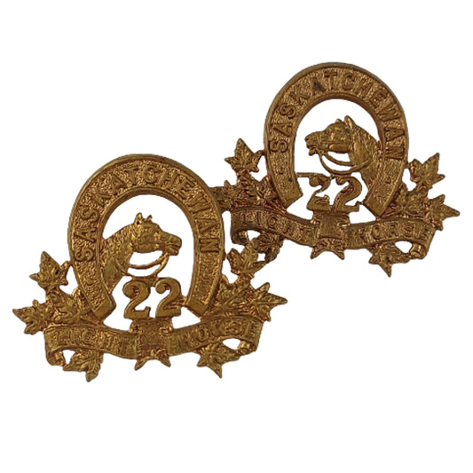 Pre-WW1 Canadian 22nd Saskatchewan Light Horse Collar Badge Pair - Scully Montreal